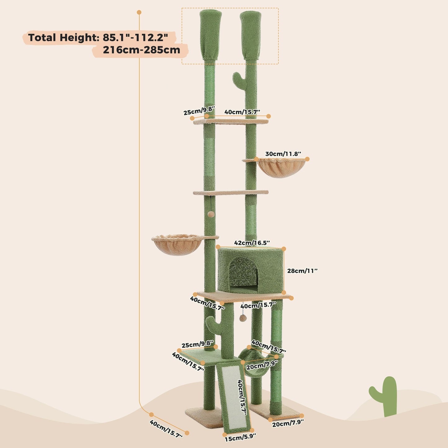 PAWZ Road Cactus Cat Tree Floor to Ceiling Tower Hammocks