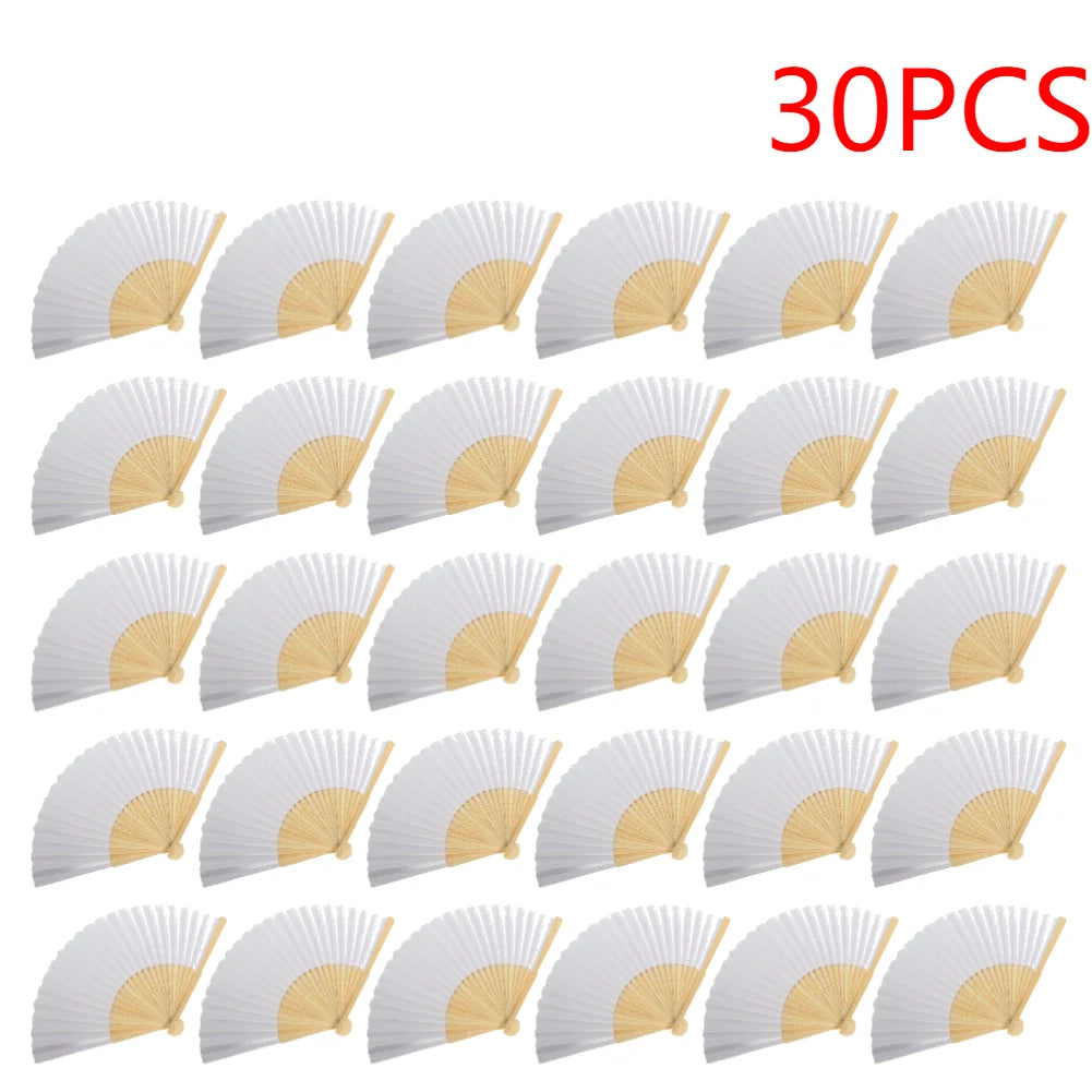 1-50PCS White Hand Folding Fan Graffitable Bamboo Folding Fan Portable Chinese Fan for church wedding gifts party Room Decor