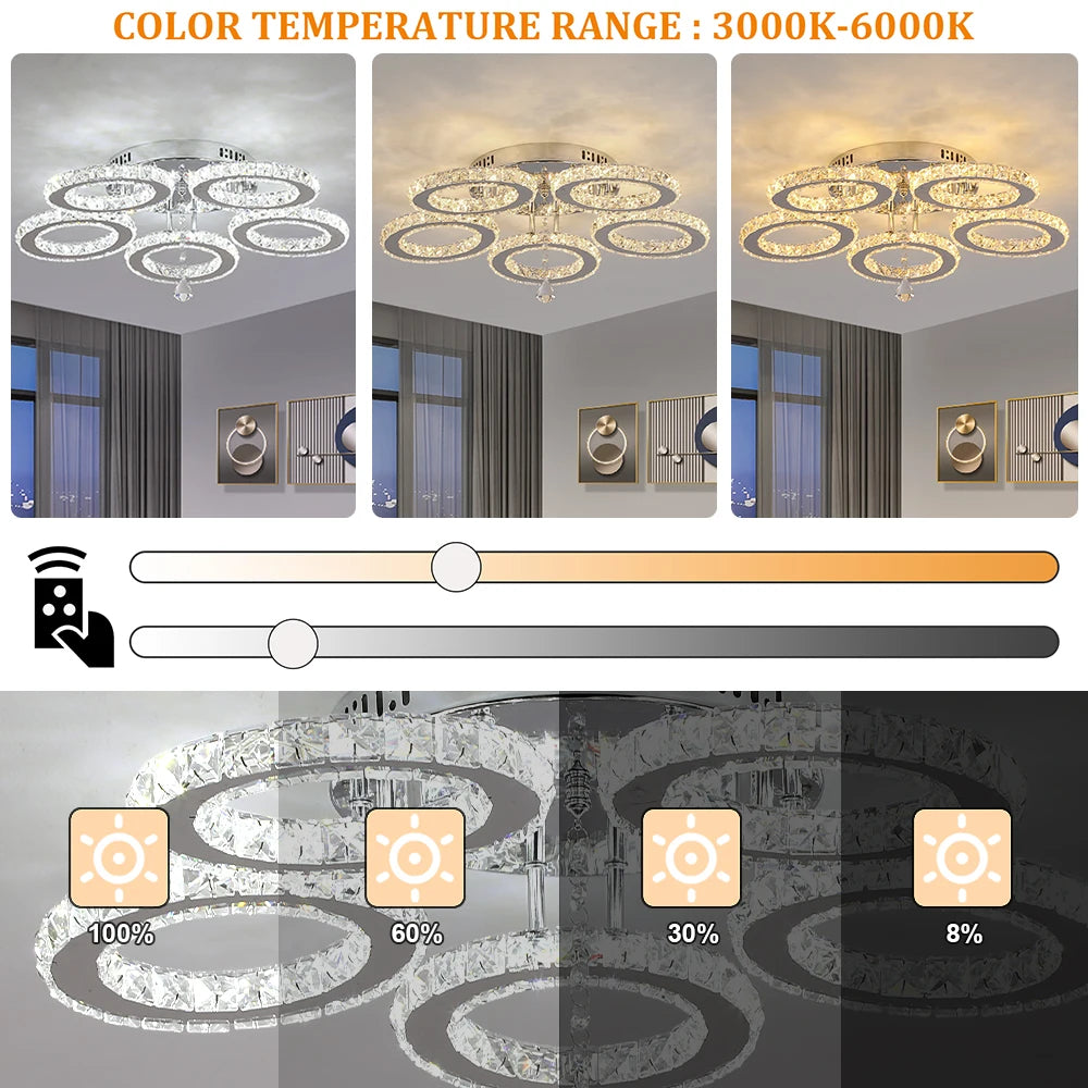 VETRULUS Modern Crystal LED Chandelier Ceiling Light Pendant Fixture