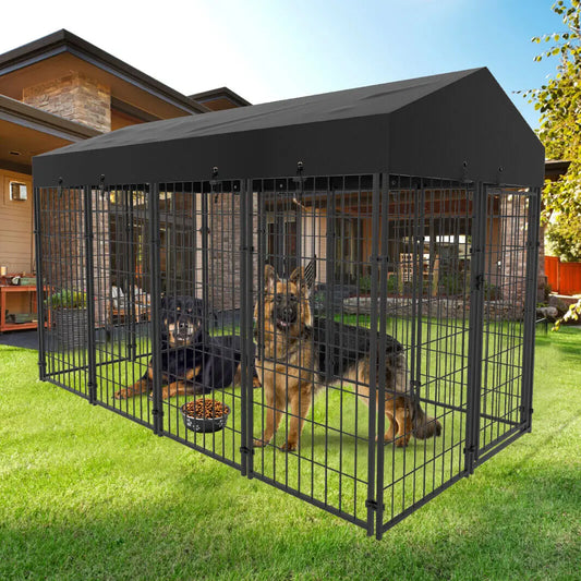 Dog Cage Pet Run Enclosure Playpen With Roof Outdoor Kennel