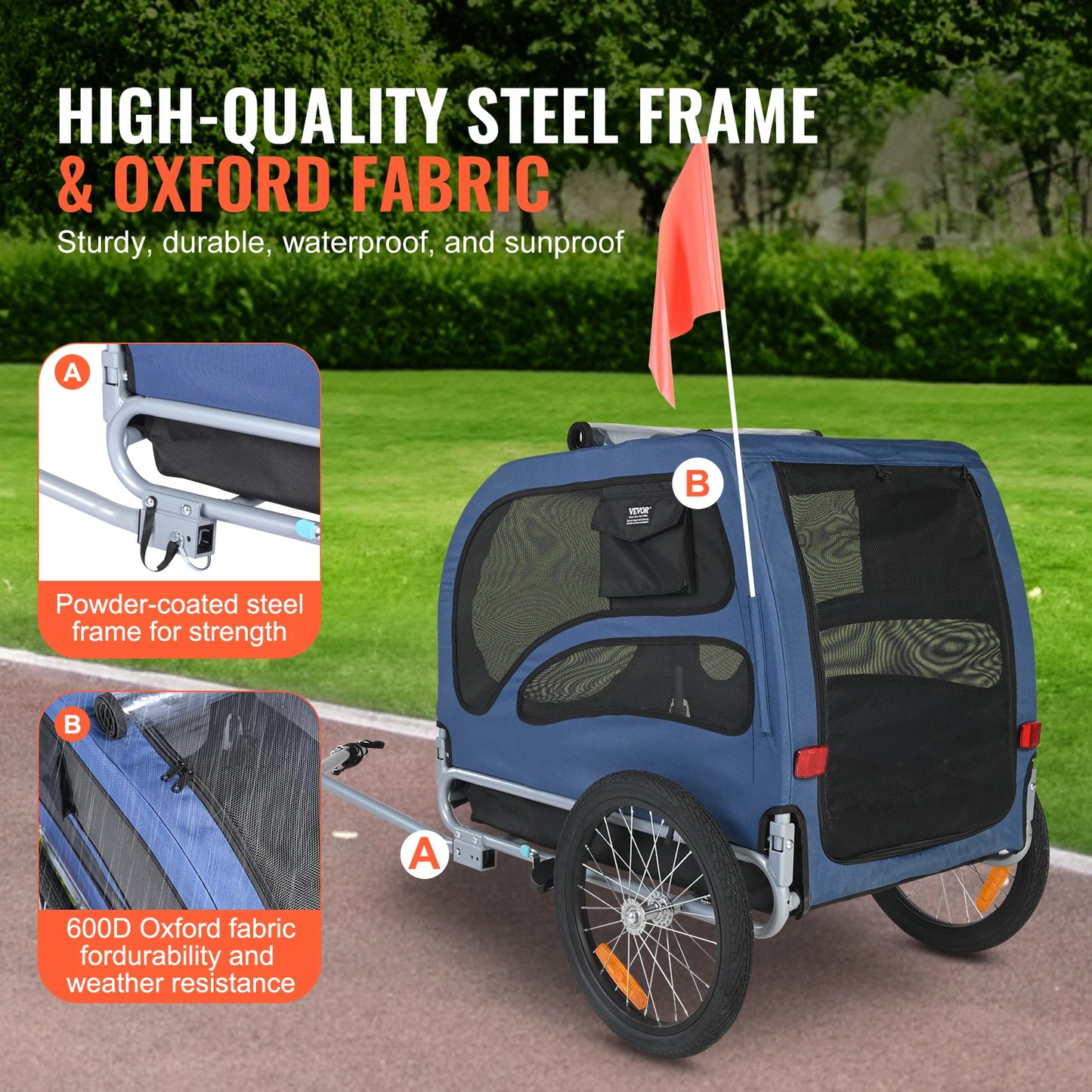 Dog Bike Trailer With Reflectors Collapsible For Travel