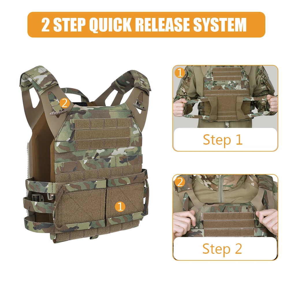 KRYDEX 500D Nylon Tactical Vest Jumpable Plate Carrier MOLLE Front Flap Panel Backpack Hunting Ranger Green Camo Men's Vest