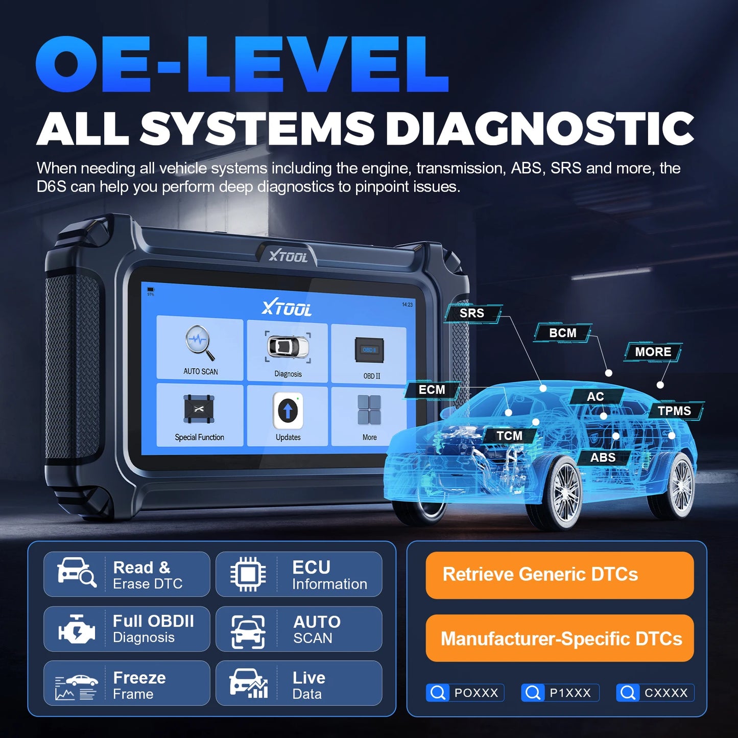 XTOOL D6 V2.0 All System Diagnostic Tools OBD2 Scanner