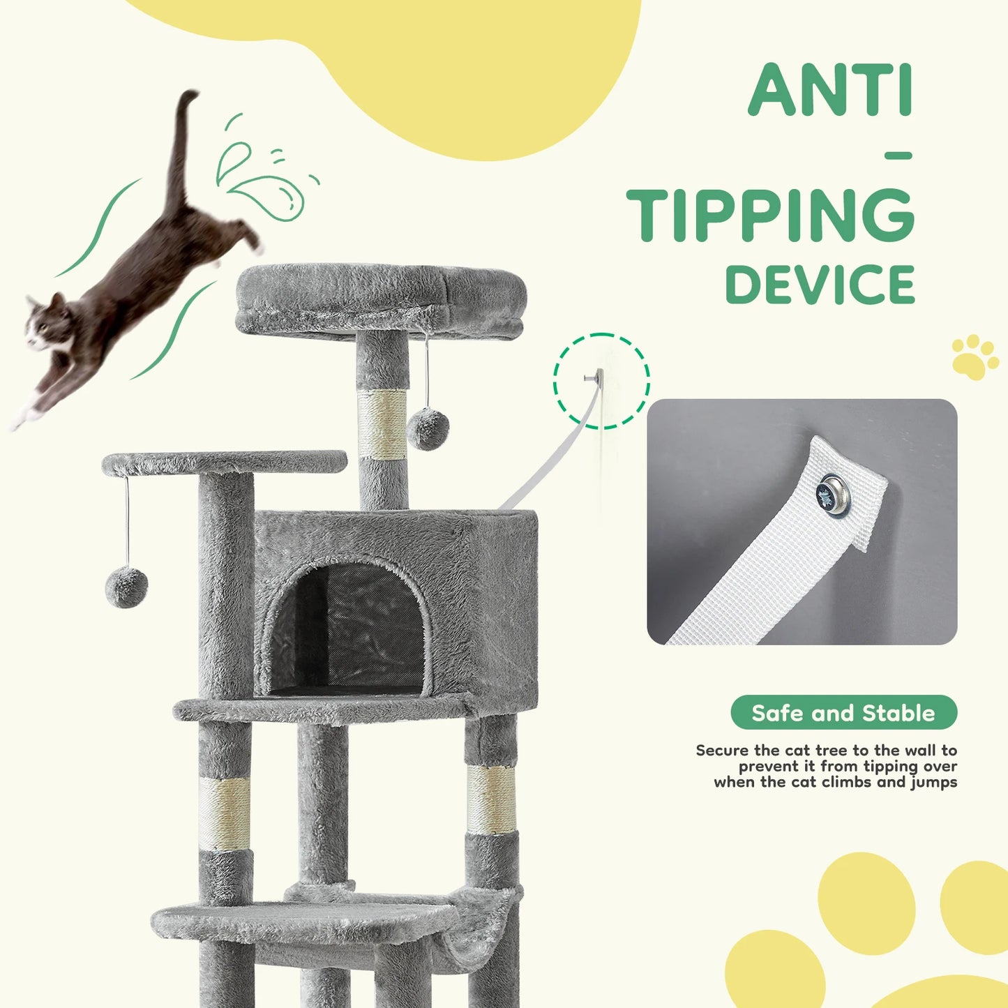 JHK Cat Tree Tall Multi Cat Climbing Tower Indoor Furniture