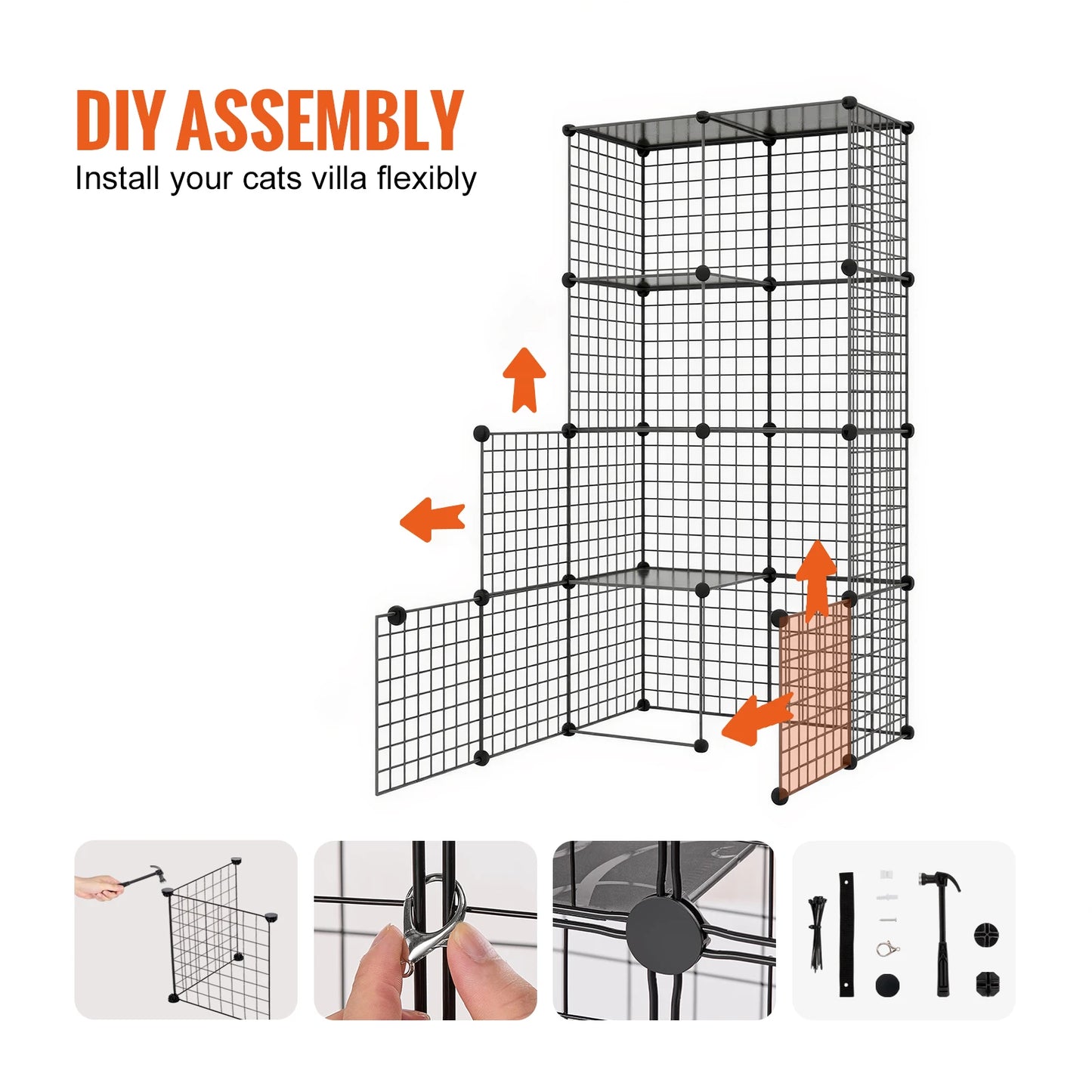 SucceBuy Detachable Metal Cat Cage Enclosure Front Doors With Ramps