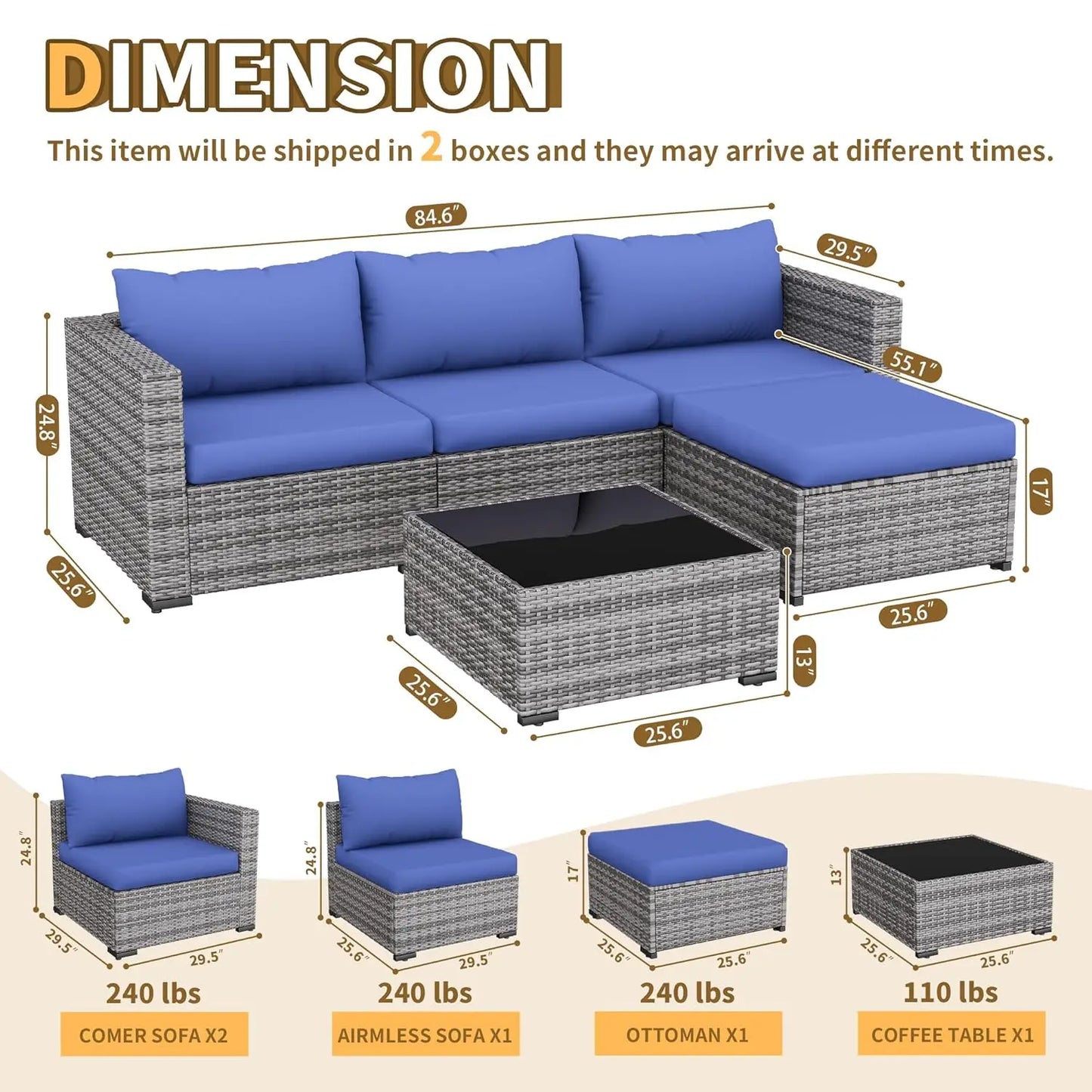 Patio Sofa Set Outdoor Sectional Modular Design All Weather