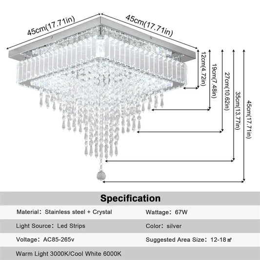 GreeLustr Crystal LED Chandelier Dimmable Living Room Ceiling Light Remote