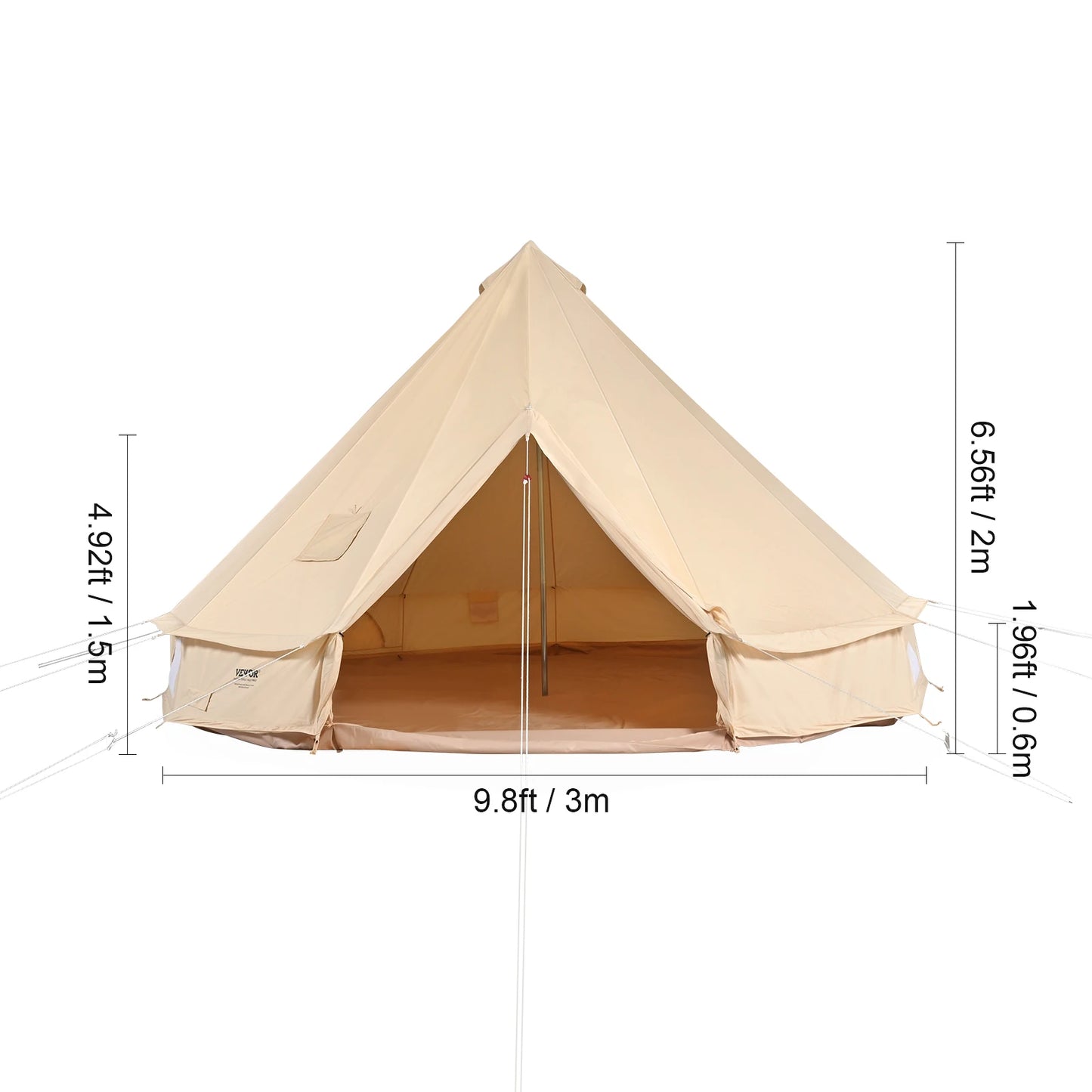 SucceBuy Canvas Bell Tent 4 Seasons 3/4/5/6/7m Yurt Tent Canvas Tent for Camping with Stove Breathable Tent Holds up to 8People