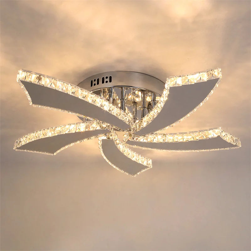 VETRULUS Modern Crystal Chandelier Ceiling Fan With LED Lamp