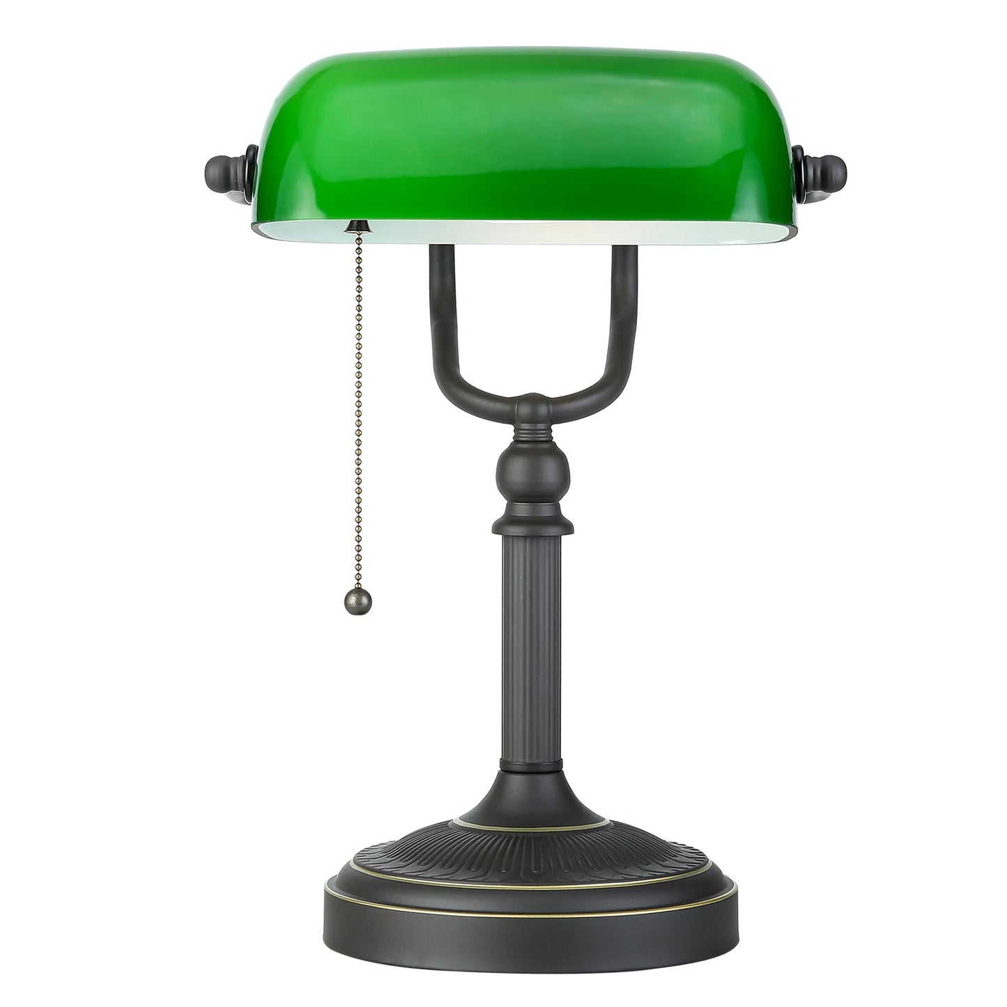 Green Glass Banker Lamp With Chain Switch E27/E26 Desk Lamp