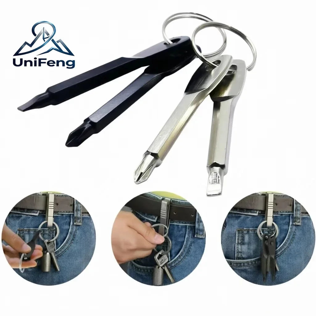 Portable Phillips Slotted Screwdriver Set Key Ring Keychain Mini Pocket Keyring Cross Screw Driver Repair Tool Gadget EDC Small
