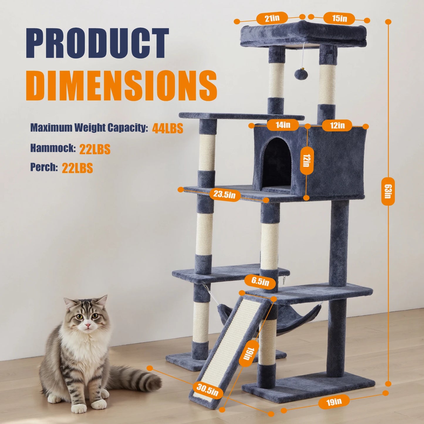 JHK Cat Tree Tower For Indoor Cats With Sisal Posts