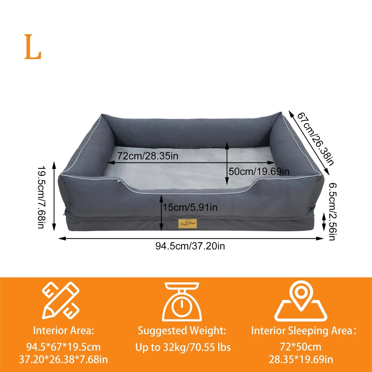 BINGOPAW Orthopedic Rectangular Dog Bed With Washable Removable Cover