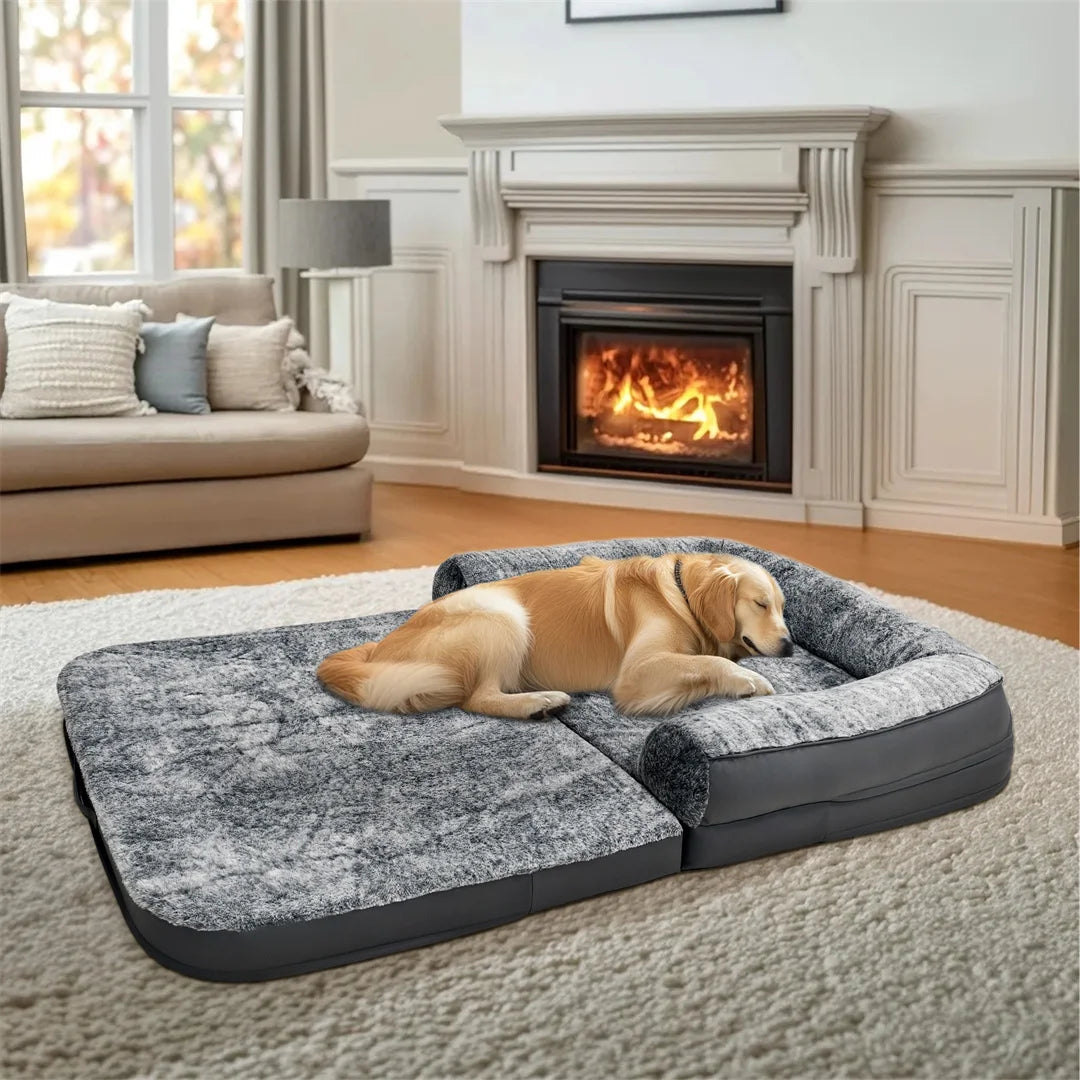 Bingopaw Giant Foldable Calming Dog Bed With Plush Removable Cover