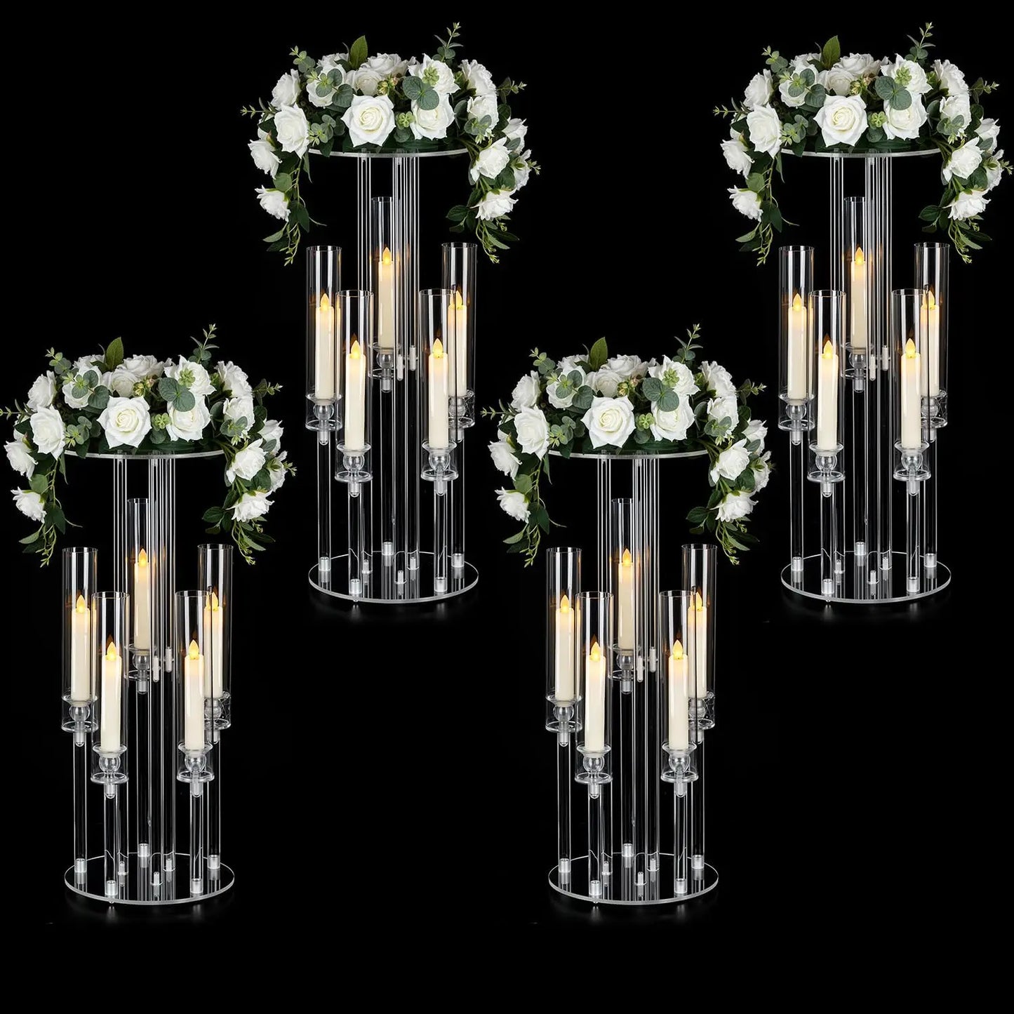 4PCS 5 Arm Candelabra,Clear Centerpiece for Table,Acrylic Centerpiece Stand for Wedding Reception,Candle Holder for Room Decor