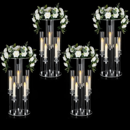 4PCS 5 Arm Candelabra,Clear Centerpiece for Table,Acrylic Centerpiece Stand for Wedding Reception,Candle Holder for Room Decor