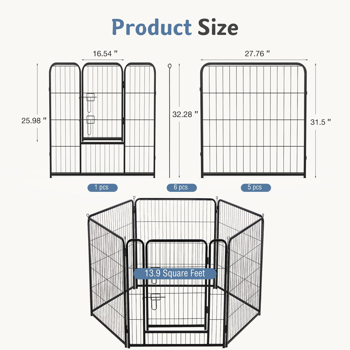 JHK Metal Dog Playpen 6 Panels Foldable Outdoor Yard Fence