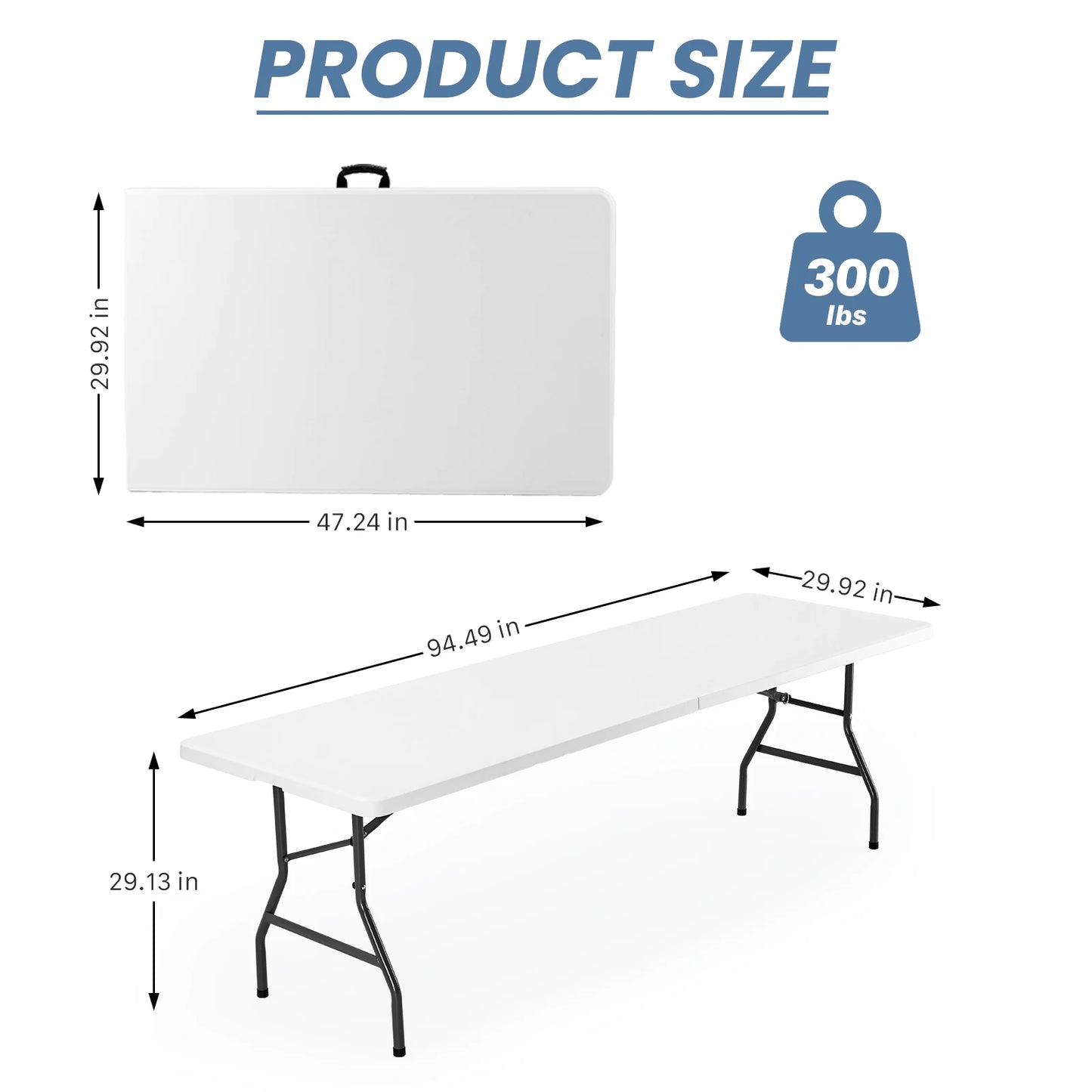 JHK 4/6/8 FT Portable Folding Outdoor Indoor Table Heavy Duty Foldable Table with Carrying Handle Safety Lock For Camping Picnic Dining