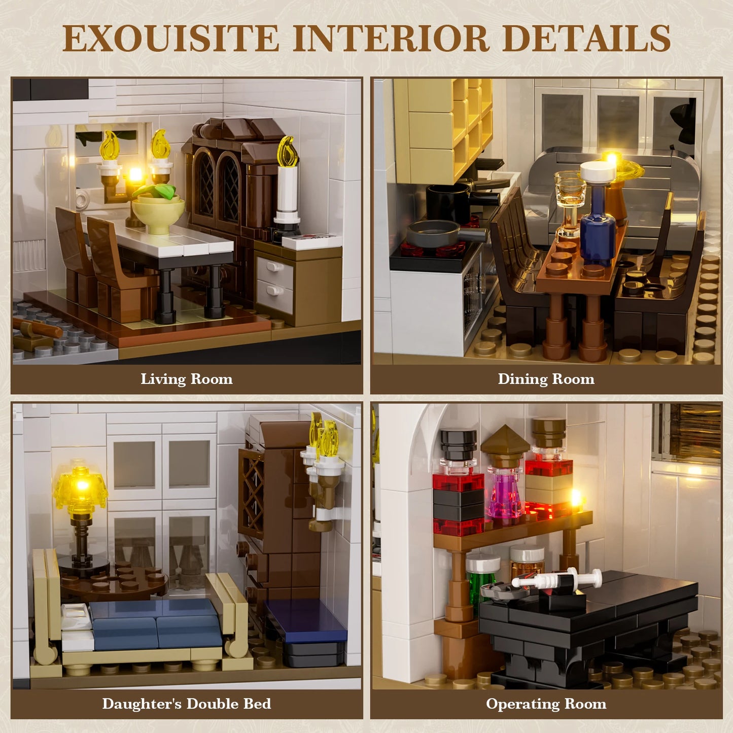 Magic House Building Set Home Decor with LED Light,Owens House Blocks Model Room Decoration Gift for Adults (1877PCS)