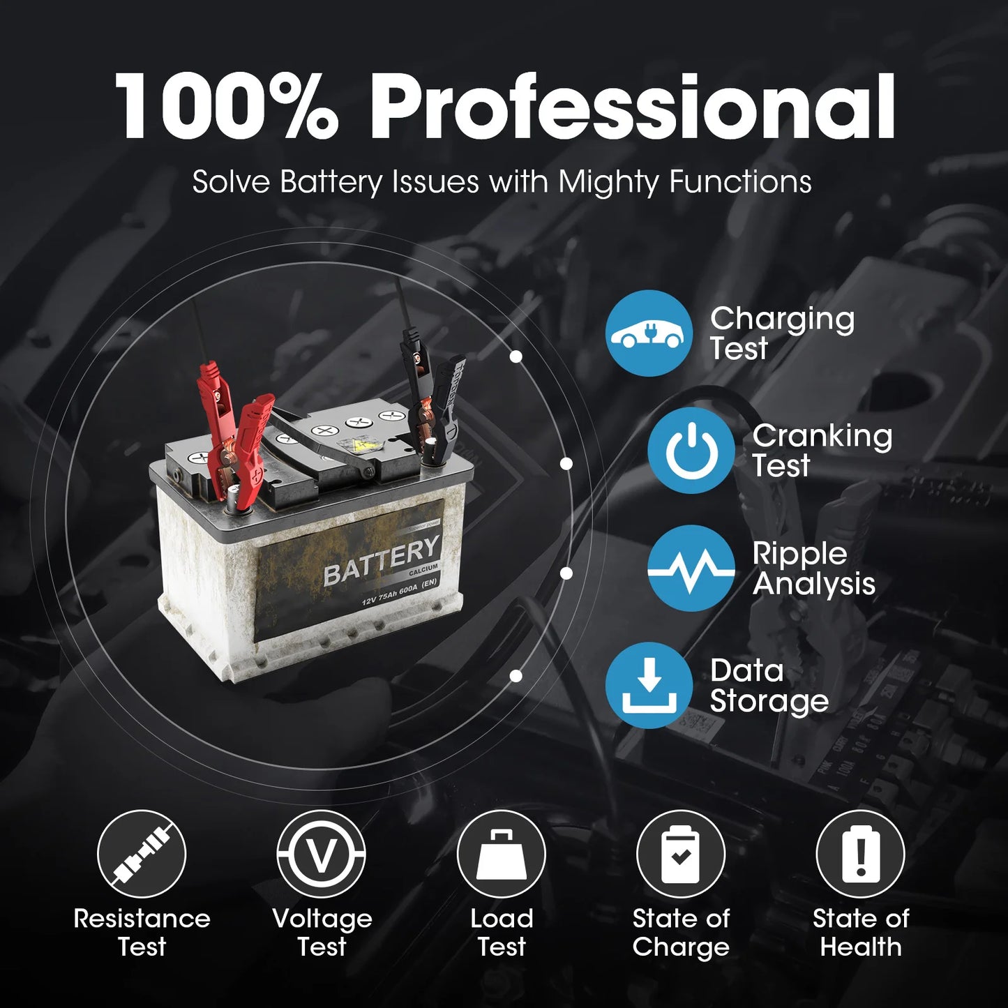 Topdon BT200 Portable Car Battery Tester Cranking 12V 100-2000CCA