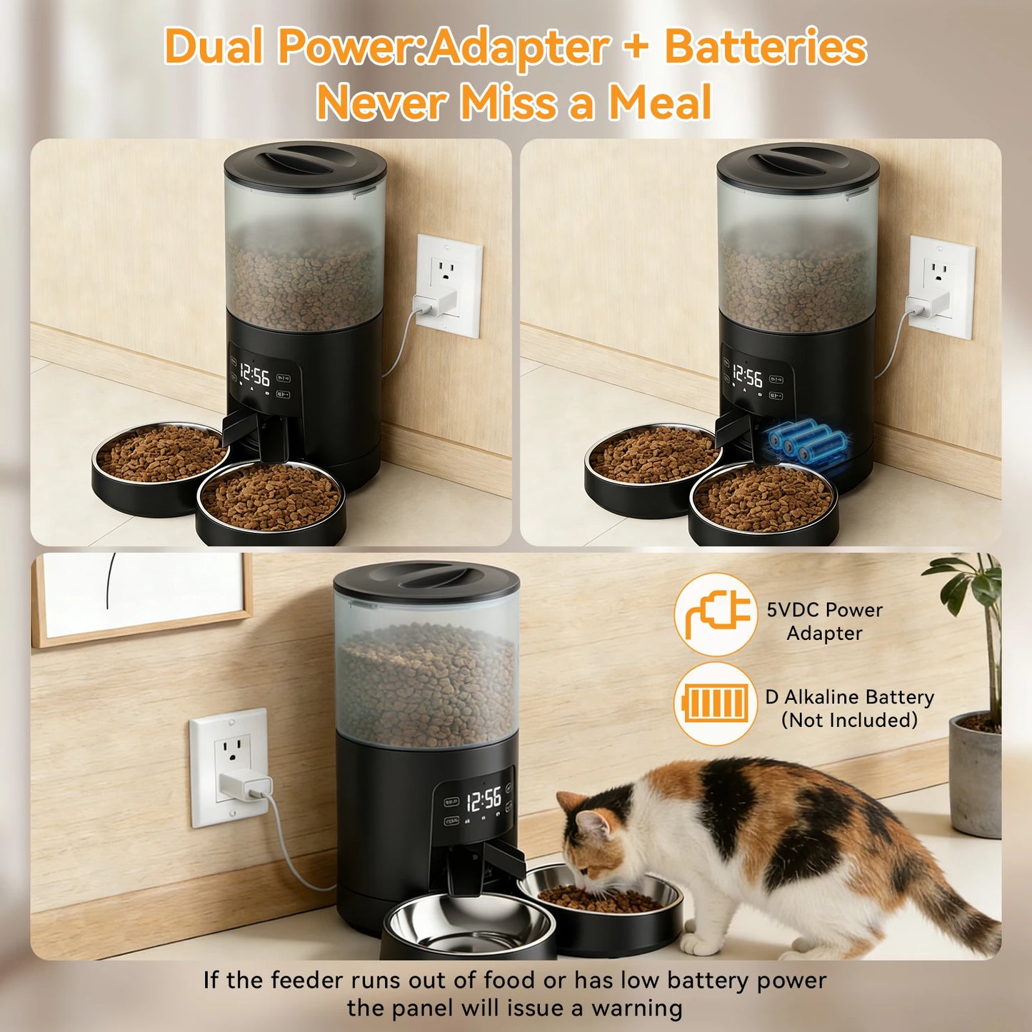 Automatic Cat Feeder With Dual Bowls Timed Dispenser