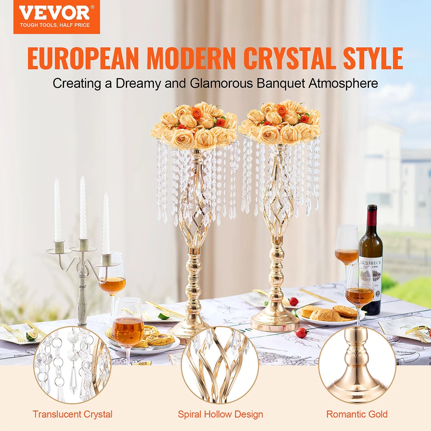 Tall Crystal Wedding Flower Stand Metal Centerpiece Vase