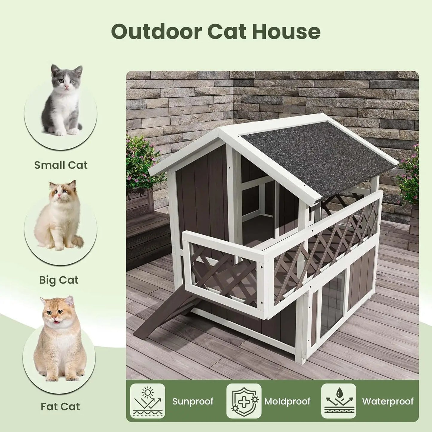 DishyKooker Wooden 2 Level Cat House Outdoor Weatherproof Shelter