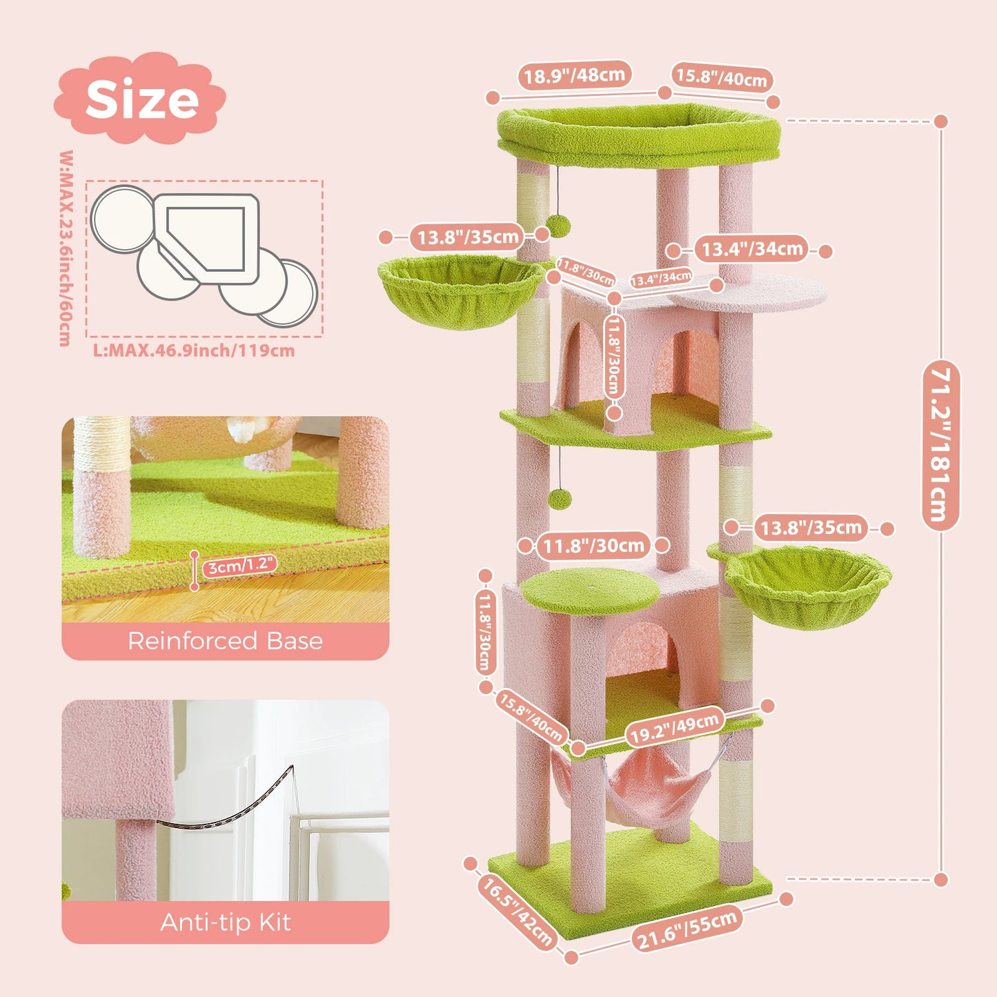 PAWZ Road Tall Cat Tree With Scratching Posts And Perch