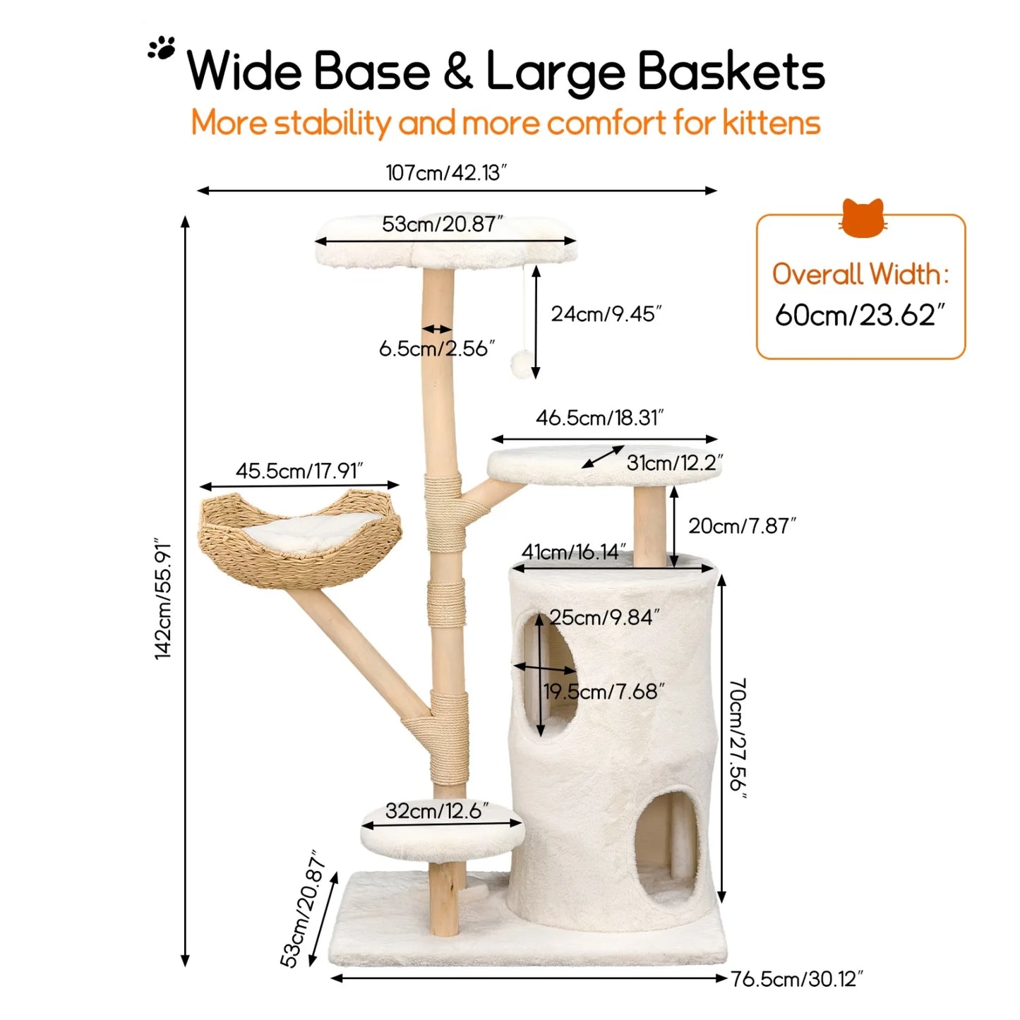 BINGOPAW Multi-Level Cat Tree With Hanging Ball And Sisal Posts