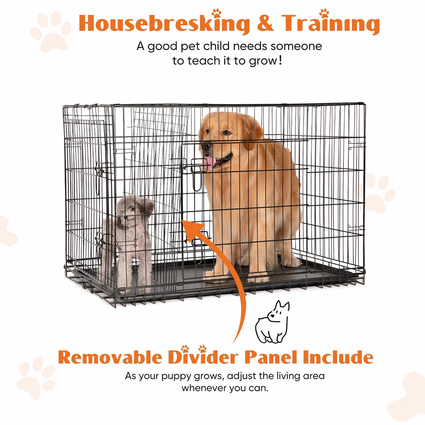 JHK Folding Metal Wire Dog Cage With Leakproof Pan