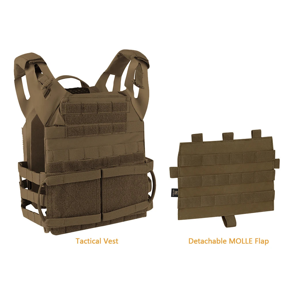 KRYDEX 500D Nylon Tactical Vest Jumpable Plate Carrier MOLLE Front Flap Panel Backpack Hunting Ranger Green Camo Men's Vest