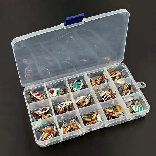JOCESTYLE 30pcs Metal Spoon Spinner Lure With Treble Hook