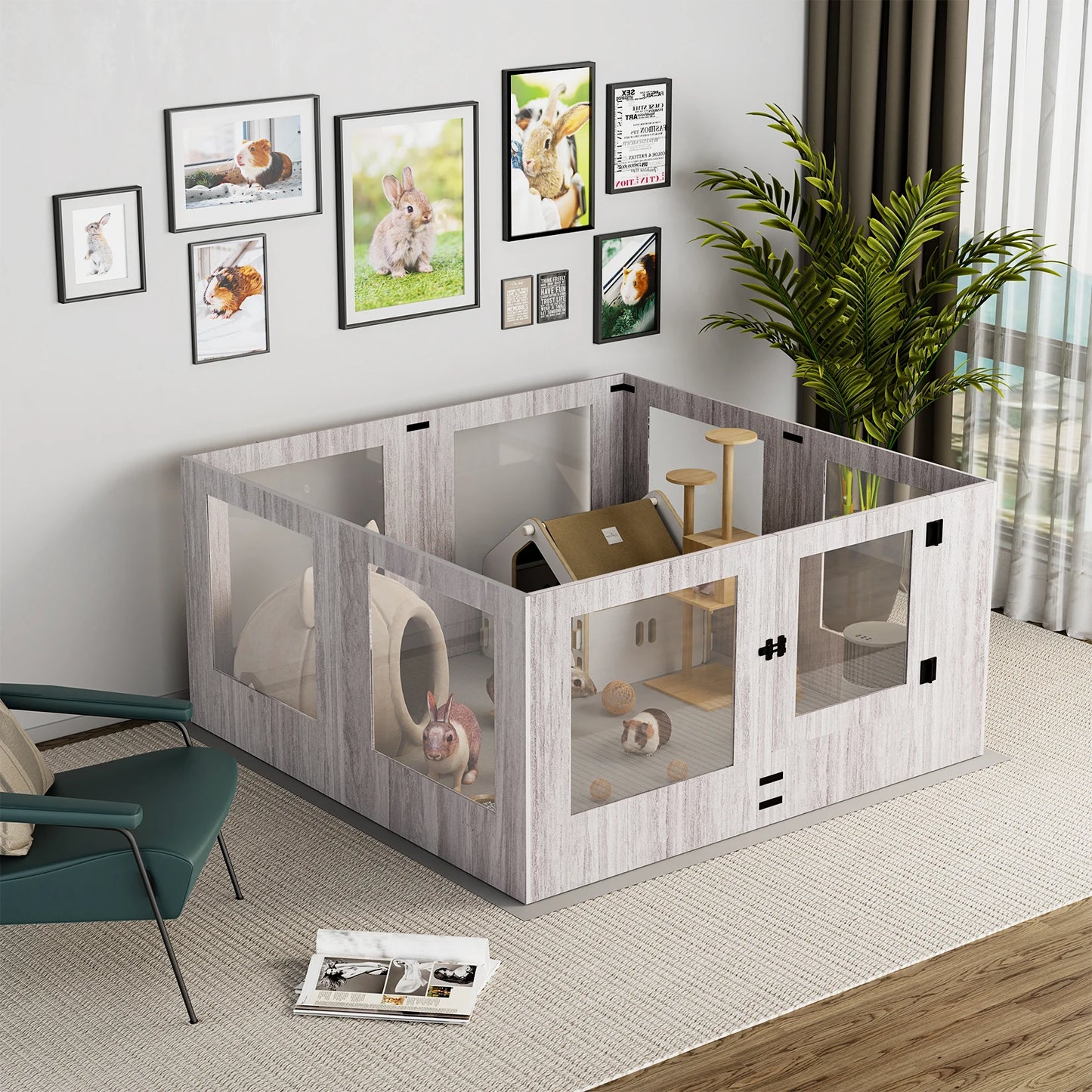BINGOPAW Tempered Glass Dog Playpen With Waterproof Pad