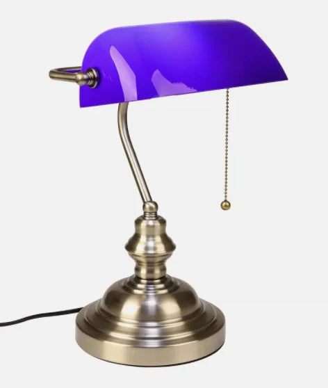 Green Glass Banker Lamp With Chain Switch E27/E26 Desk Lamp