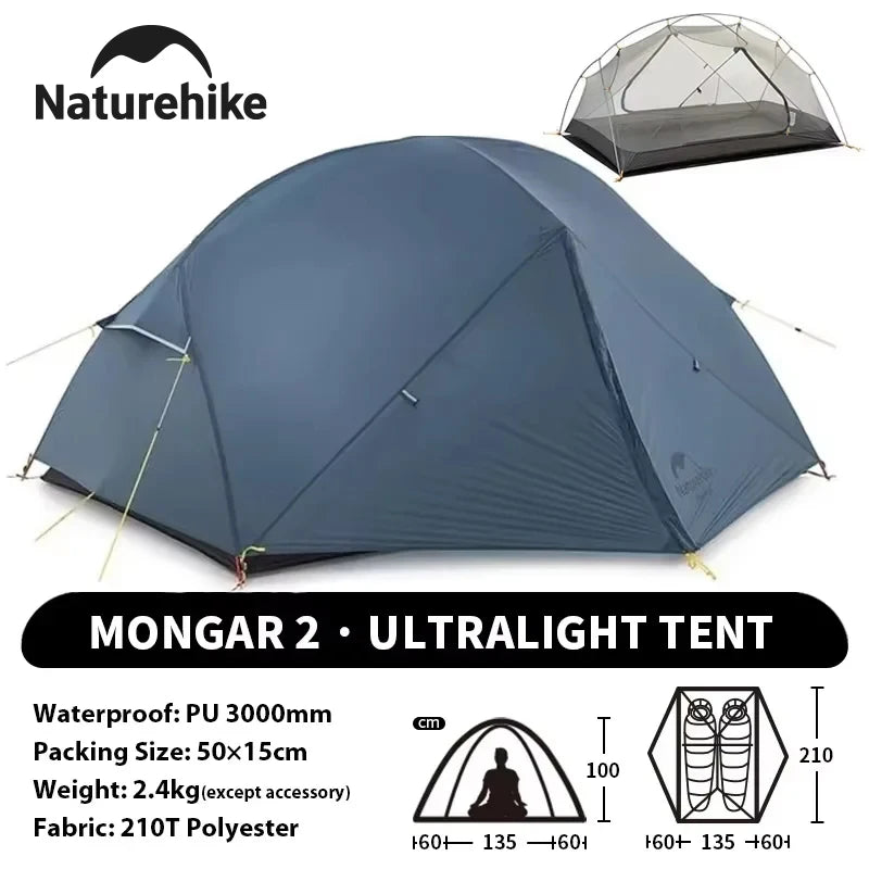 Naturehike Mongar 2 Person Backpacking Tent 210T Ultralight Travel Tent Waterproof Hiking Survival Outdoor Camping Tent