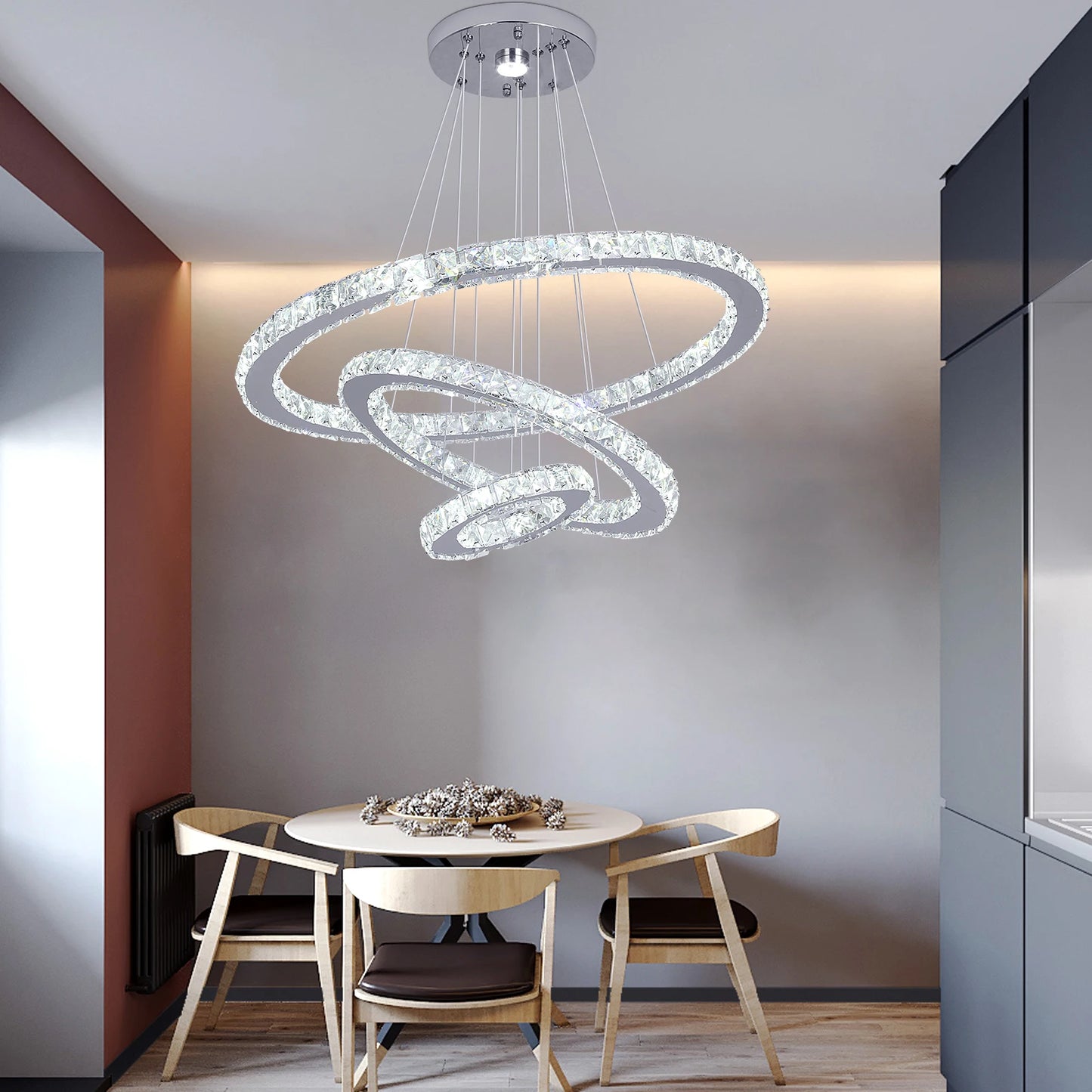 Vinilky Crystal Pendant Light With Remote Control Ceiling Fixture