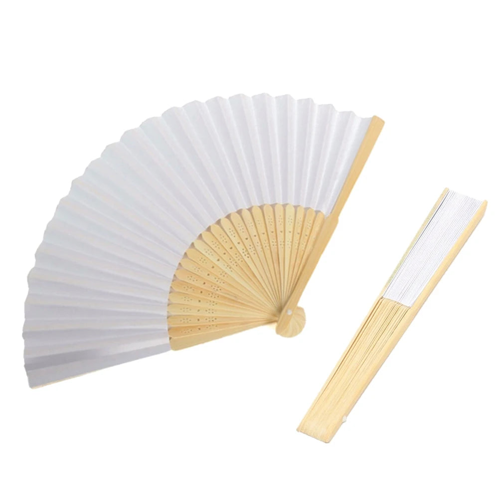 1-50PCS White Hand Folding Fan Graffitable Bamboo Folding Fan Portable Chinese Fan for church wedding gifts party Room Decor