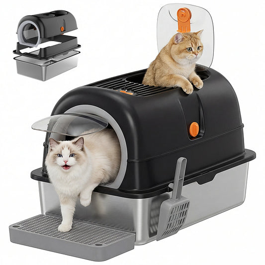 Stainless Steel Fully Enclosed Cat Litter Box For Large Cats