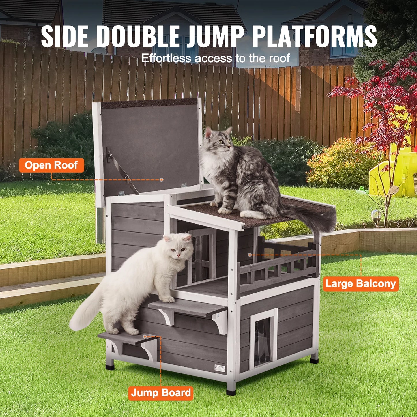 SucceBuy Weatherproof Outdoor Cat House Feral Cat Shelter Two Story Wooden