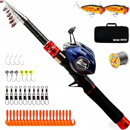 Telescopic Fishing Rod And Reel Combo Carbon Fiber Baitcasting Reel