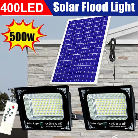 2-Head 500W LED Solar Flood Light IP65 Waterproof Outdoor Garden