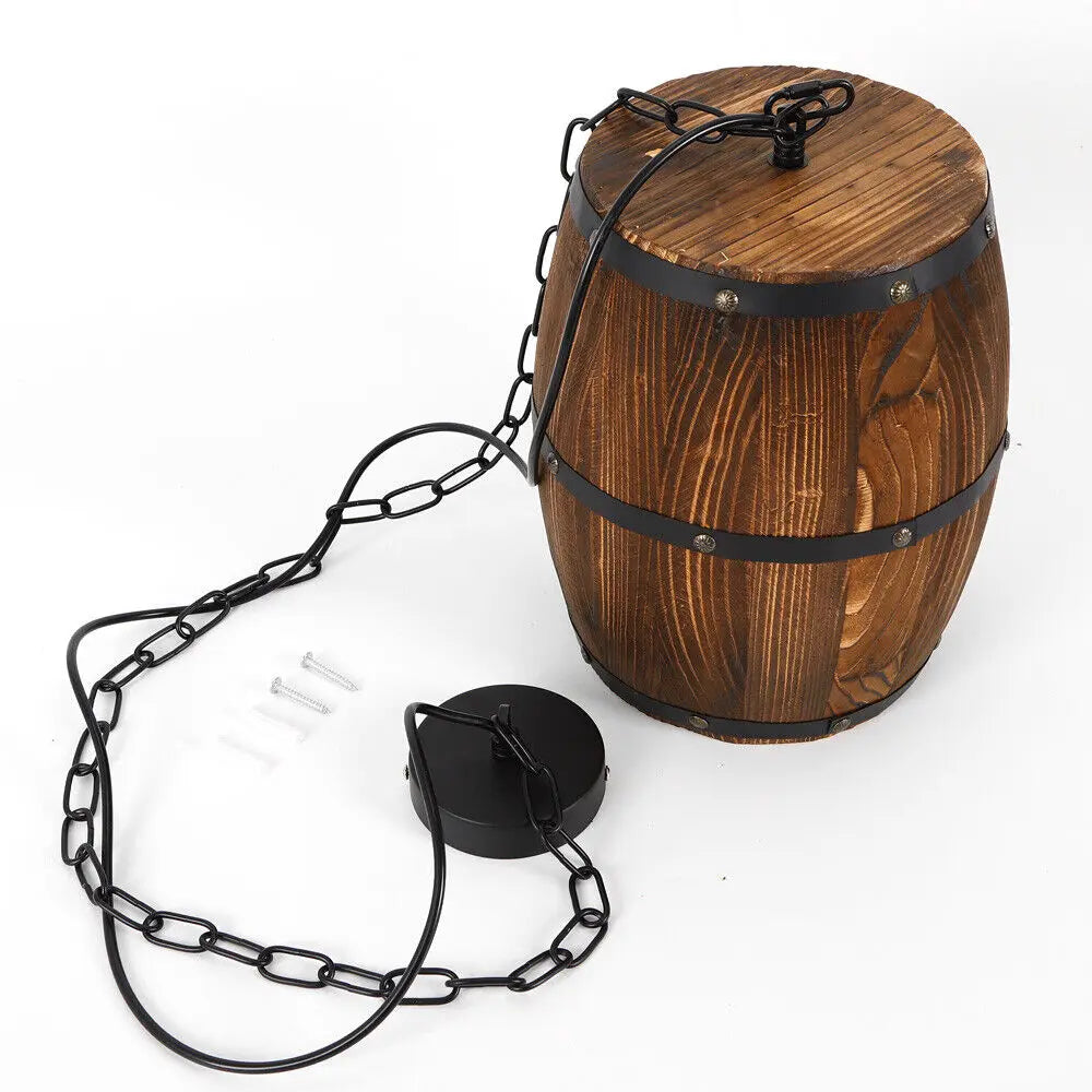 Vintage Wine Barrel Pendant Light Wood Rustic Old West Cafe