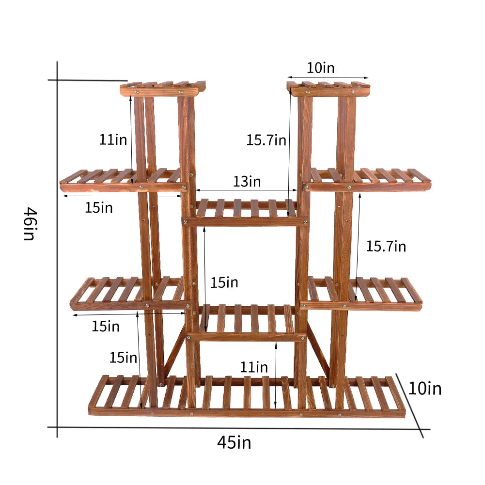 Carbonized Wood Plant Stand Display Shelf Indoor Outdoor Decor