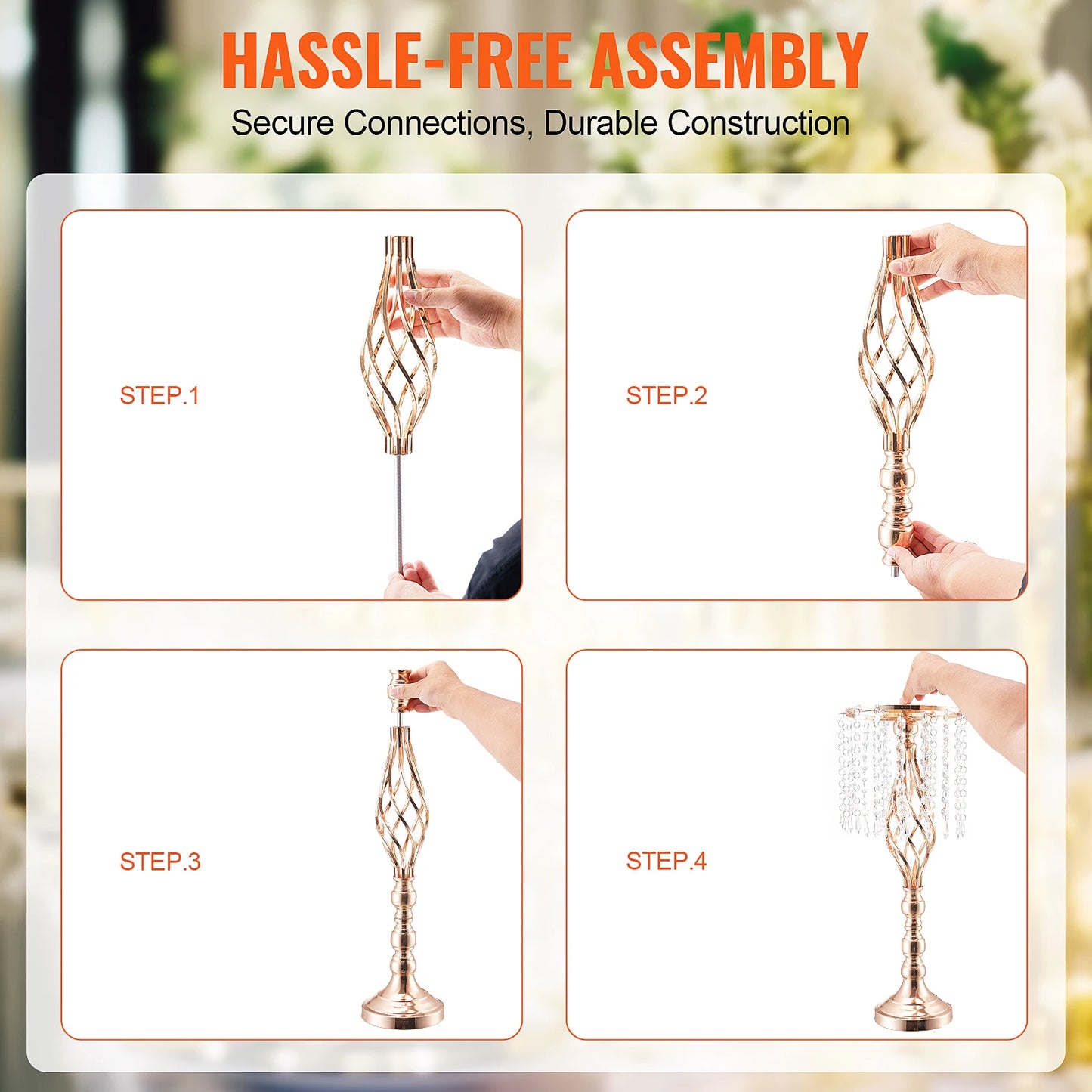 Tall Crystal Wedding Flower Stand Metal Centerpiece Vase