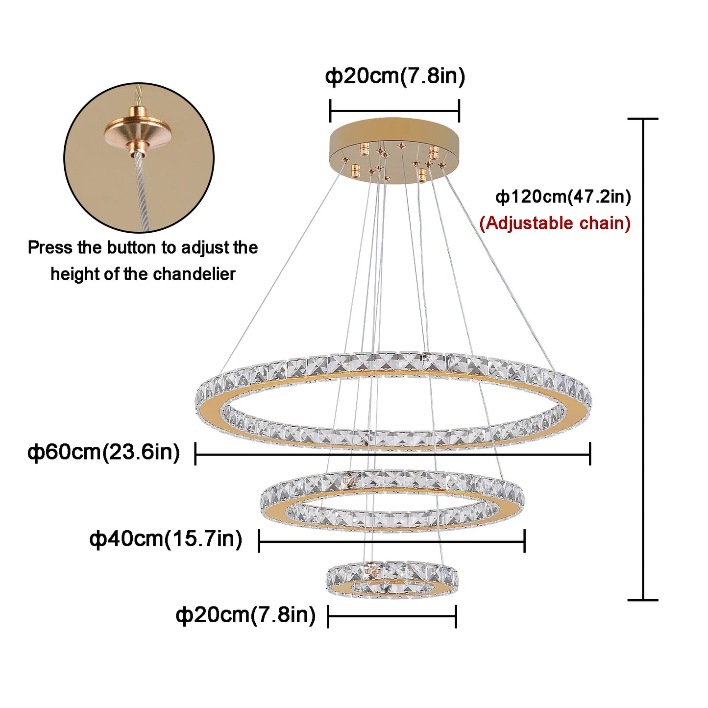 Vinilky Crystal Pendant Light With Remote Control Ceiling Fixture