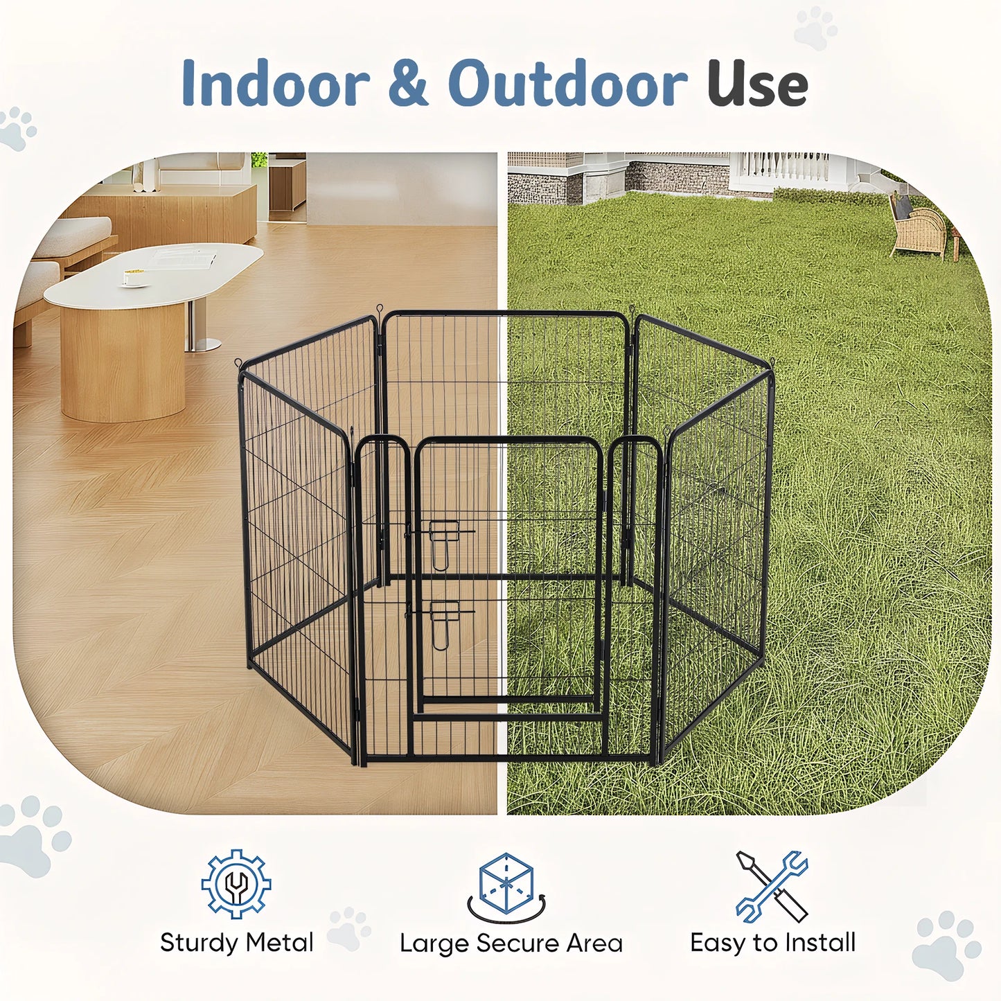 JHK Metal Dog Playpen 6 Panels Foldable Outdoor Yard Fence
