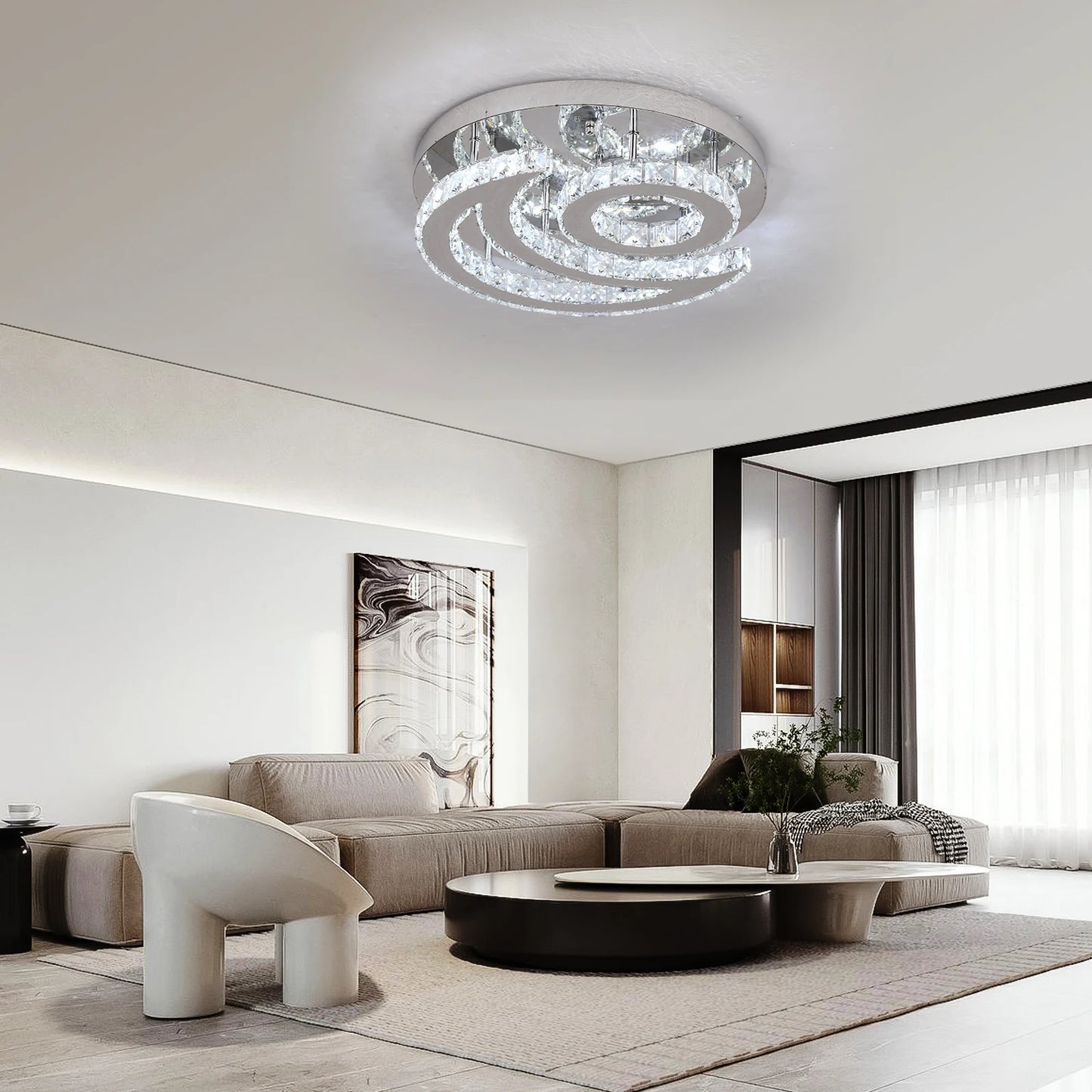 GreeLustr Crystal LED Sun Moon Ceiling Pendant Chandelier