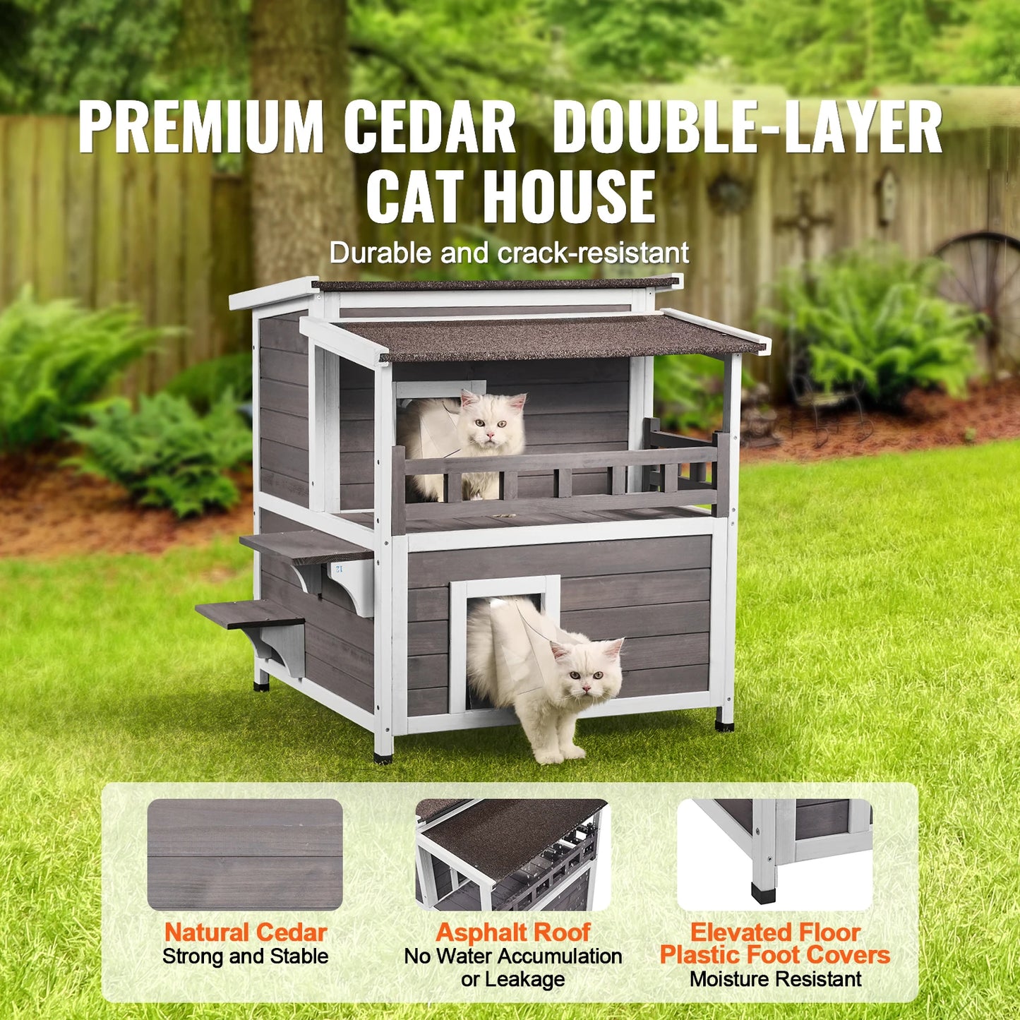 SucceBuy Weatherproof Outdoor Cat House Feral Cat Shelter Two Story Wooden