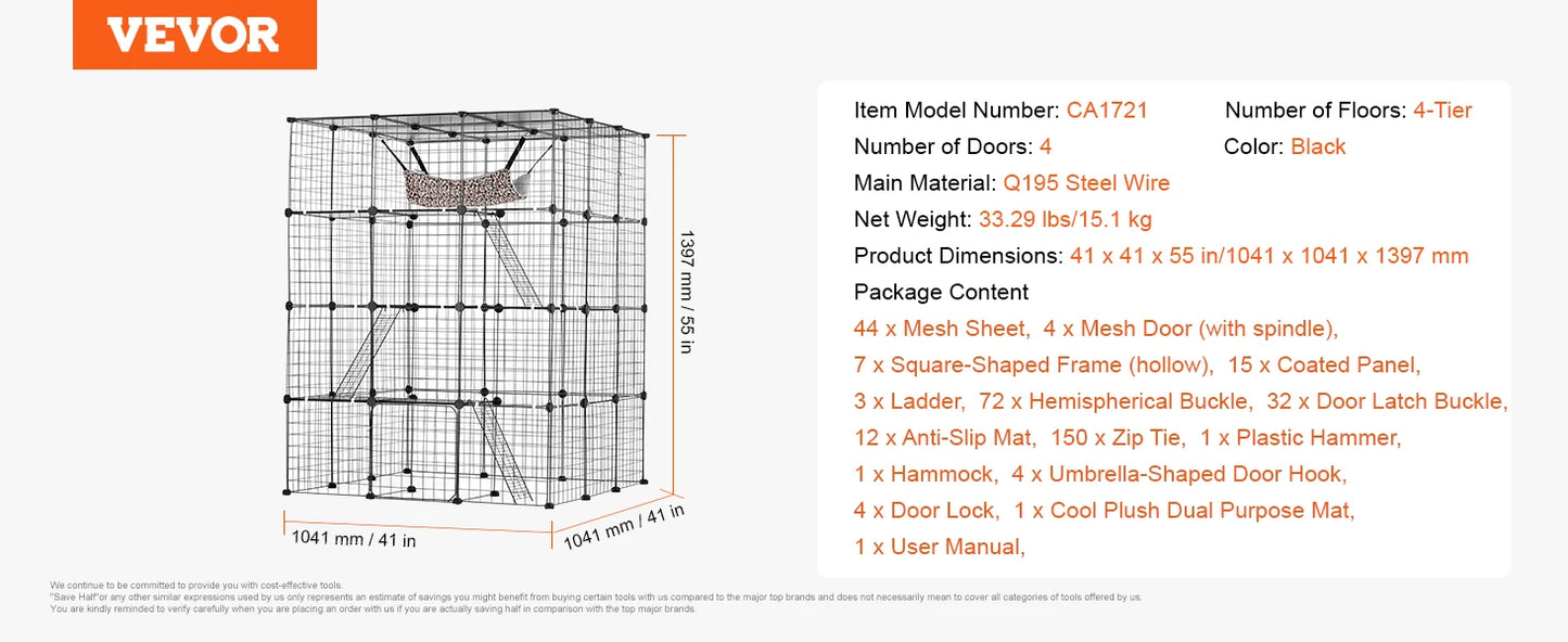 SucceBuy Detachable Metal Cat Cage Enclosure Front Doors With Ramps