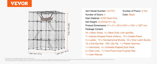 SucceBuy Detachable Metal Cat Cage Enclosure Front Doors With Ramps